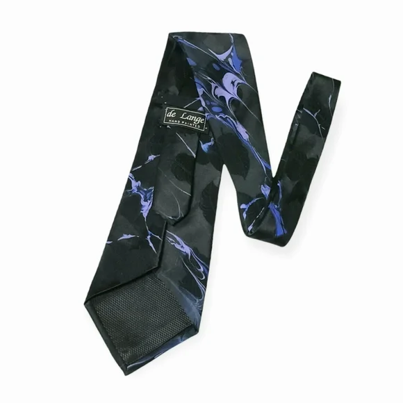 Like New Hand Painted 100% Silk Tie Cravat by De Lange Black Purple Abstract - Picture 2 of 7